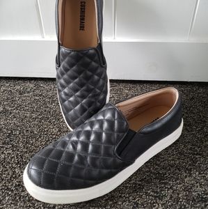 Faux leather black quilted flats
